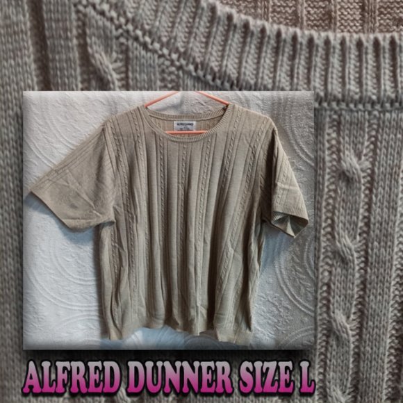 Alfred Dunner Basic Tan Short Sleeved Cable Knit Lightweight Knit Sweater L - Picture 1 of 10